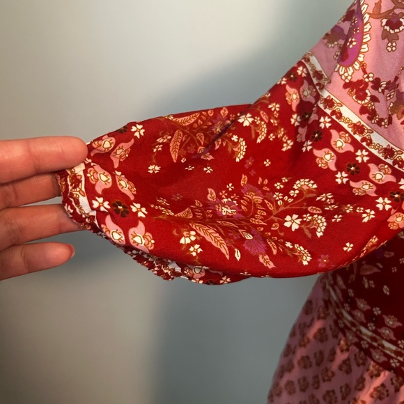 Suzanne Betro burgundy and pink floral boho tiered dress size L with pockets - Picture 4 of 8